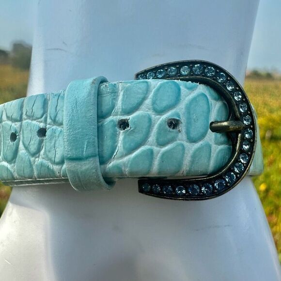 Heidi Daus Pastel Crystal Watch with Aqua Leather Strap